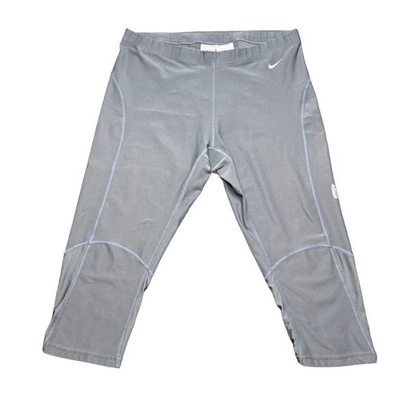 Nike FitDry Womens L Activewear Crop Compression Pants Gray Stretch Drawstring - Picture 1 of 7